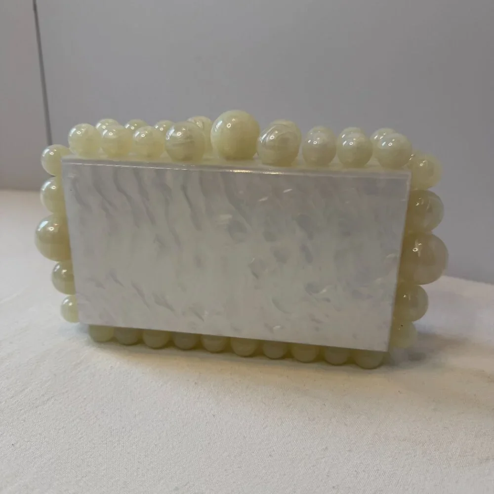 Ivory Acrylic Clutch ‎ Pearlized Beaded Purse